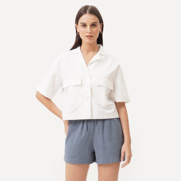 Short Sleeves Cropped Shirt with Patch Pockets